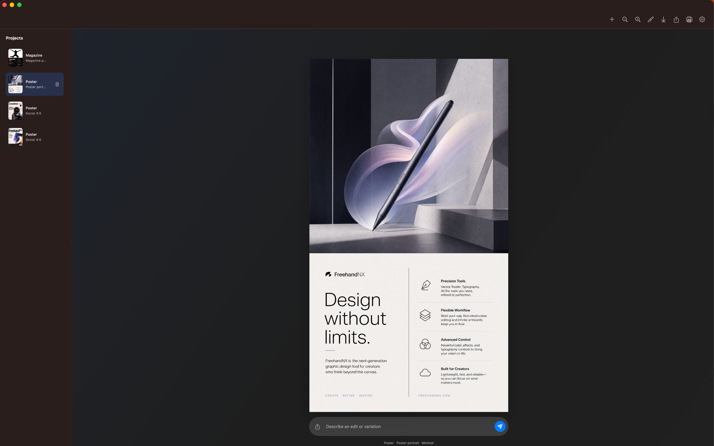 FreehandNX Mac prompt revision screenshot
