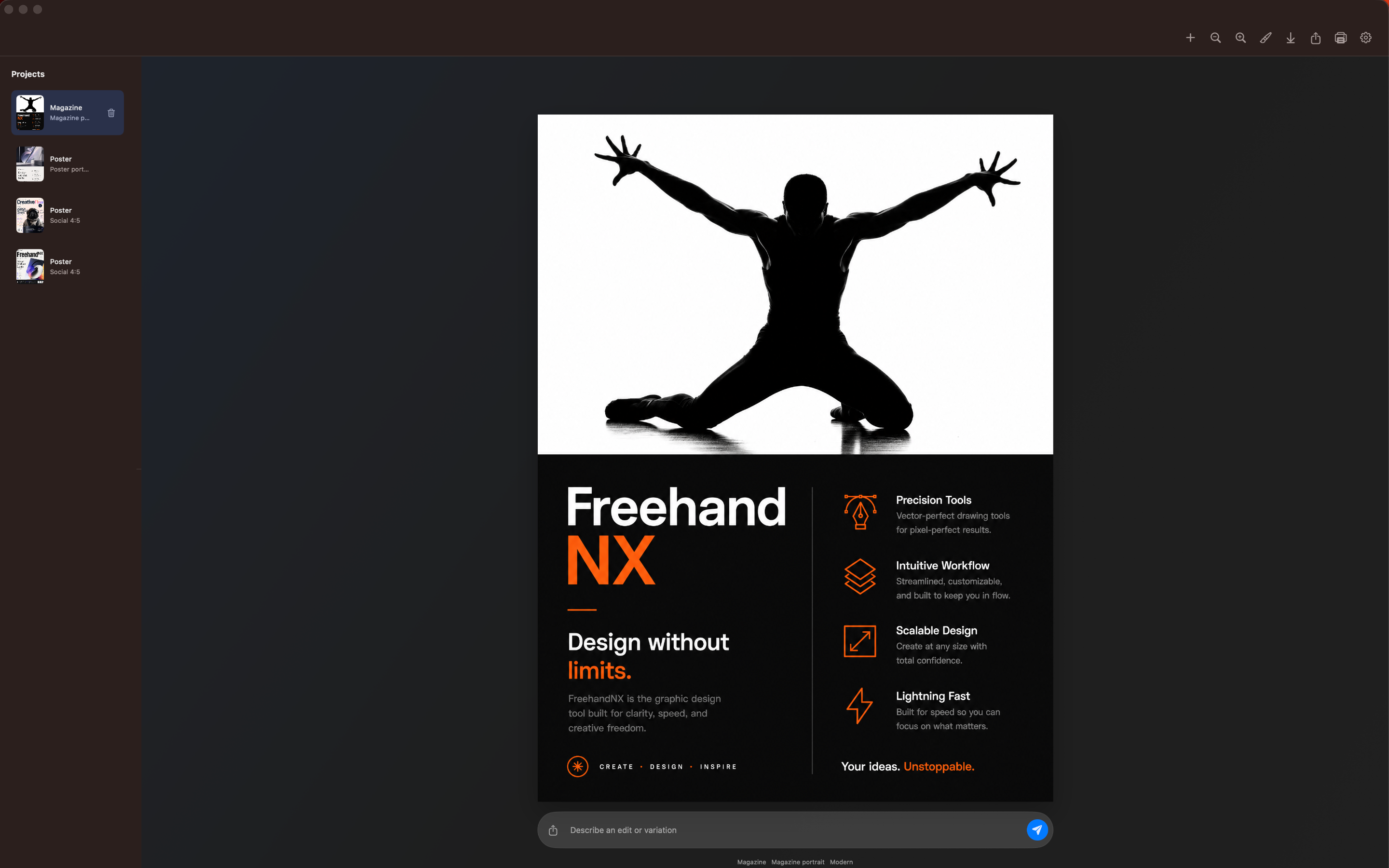 FreehandNX Mac project history screenshot